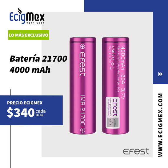 Batería para vapeador Efest 21700 4000 mAh color morado