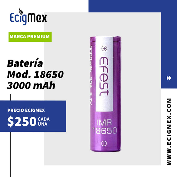 Batería para vapeador Efest Marca Premium Modelo 18650 3000 mAh color morado