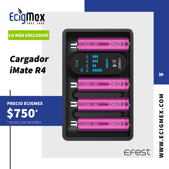 Cargador Efest iMate R4 para 4 baterías de Múltiples Medidas
