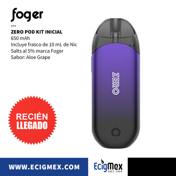 POD Inicial Foger ZERO 650 mAh Incluye Frasco 10 mL de Nic Salts al 5% con Tecnología Press To Fill