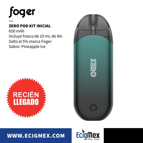 POD Inicial Foger ZERO 650 mAh Incluye Frasco 10 mL de Nic Salts al 5% con Tecnología Press To Fill