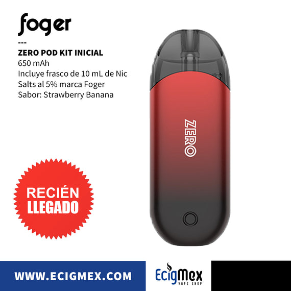POD Inicial Foger ZERO 650 mAh Incluye Frasco 10 mL de Nic Salts al 5% con Tecnología Press To Fill