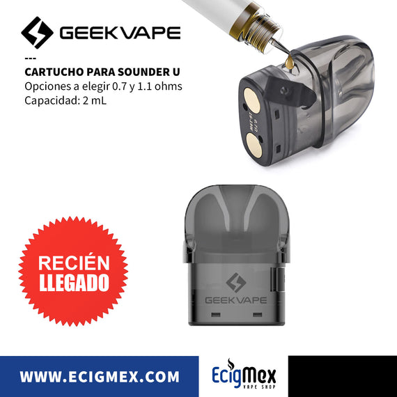 Cartucho Geekvape U para POD Sonder U de 2 mL de capacidad 0.7 y 1.1 ohms