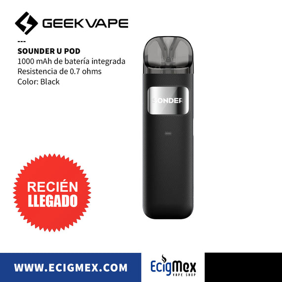 POD Vapeador Geek Vape Sonder U Batería de 1000 mAh Vapeo MTL Cartucho 0.7 ohms Ligero y Portable