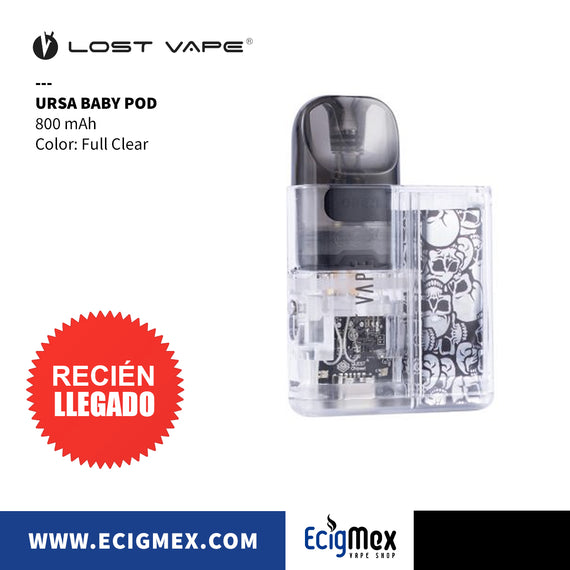 POD Vaporizador Lost Vape URSA Baby Kit 800 mAh Capacidad 2.5 mL Diseño Extravagante y Traslúcido