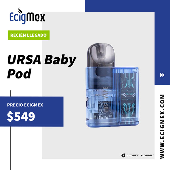 POD Vaporizador Lost Vape URSA Baby Kit 800 mAh Capacidad 2.5 mL Diseño Extravagante y Traslúcido