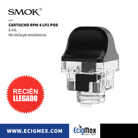 Cartucho para POD-MOD Smok RPM 4 Opción LP2 y RPM 5 mL de capacidad Transparente y Boquilla Ergonómica