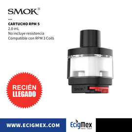 Cartucho para POD Smok RPM 5 Compatible con RPM 3 Coils Capacidad de 2 y 6.5 mL sin resistencia