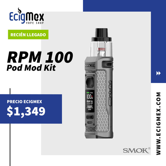 POD MOD Smok RPM 100 Requiere una Batería Externa 21700 o 18650 Potencia Hasta 100W Pantalla a Color
