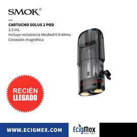 Cartucho para POD Kit Smok SOLUS 2 Meshed Coil de 0.9 ohms y 2.5 mL de capacidad Compatible con Solus