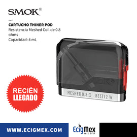 Cartucho para POD Kit Smok THINER Traslúcido Meshed Coil 0.8 ohms Capacidad 4 mL