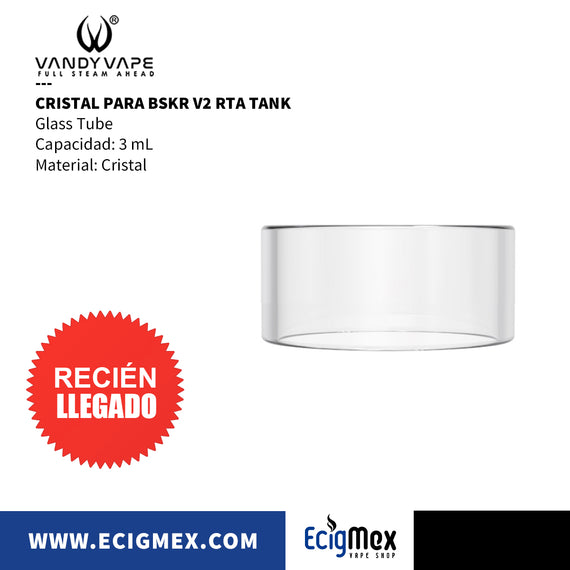 GLASS TUBE Vandy Vape para Berserker BSKR V2 RTA MTL-Tank Opción Cristal y Termoplástico 3 mL