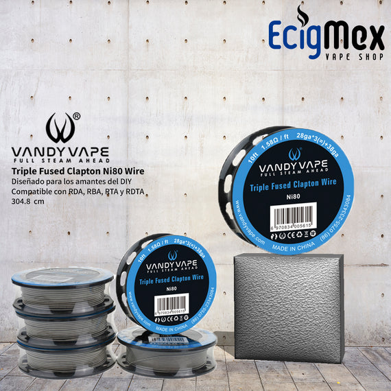 Alambre Vandy Vape Triple Fused Clapton Ni80 Wire para RDA RBA RTA 1.58 ohms/ft