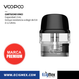 Cartucho para Voopoo Vinci Pod Incluye Resistencia de 0.8 ó 1.2 ohms y 2 mL color negro traslucido
