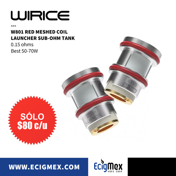 Resistencia Wirice W801 Red Meshed Coil 0.15 ohms para Launcher Sub-Ohm Tank