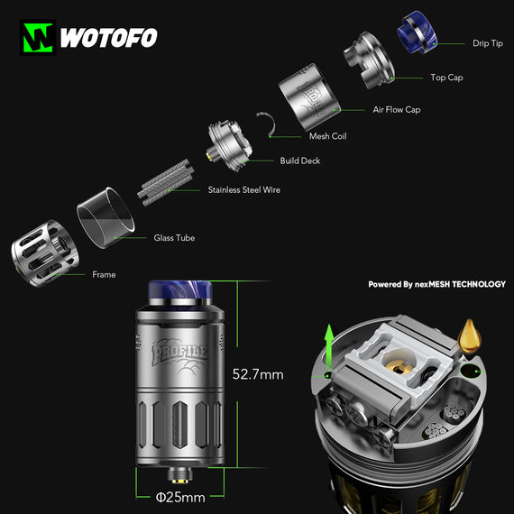 Atomizador Reconstruible Wotofo Profile RDTA 80W para Single, Dual y Mesh Coils