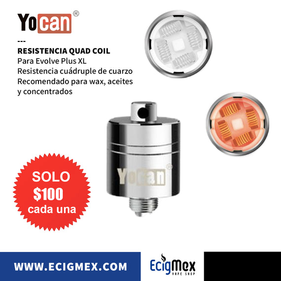 Resistencia Yocan para Evolve Plus XL Quartz Quad Coil Ideal para Wax, Aceites y Concentrados